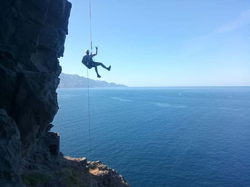 Agaete: Gran Canaria Coasteering. Marine Ferrata and Zipline - Abseiling from the cliff to the coast