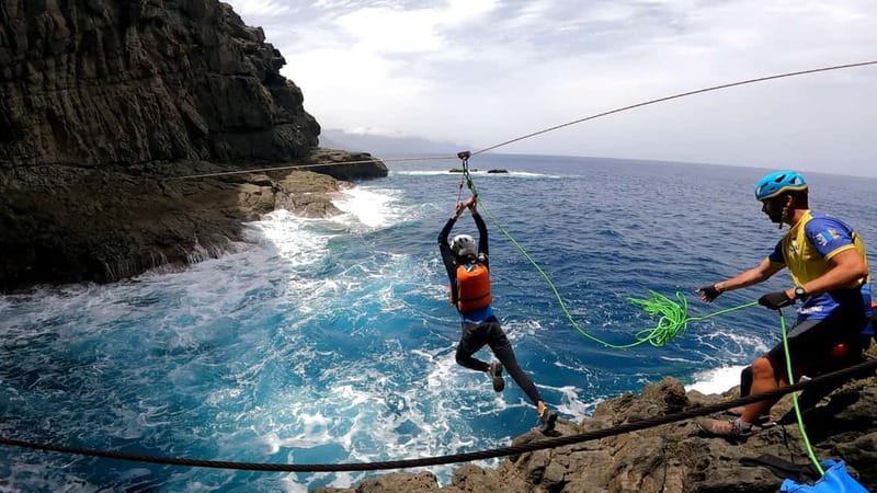 Agaete: Gran Canaria Coasteering. Marine Ferrata and Zipline - Flying 35 meters above the Atlantic