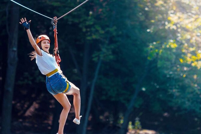 Alanya 3 in 1 Full Day Rafting Tour Zipline and Quad Bike - Ziplining above the mountain setting