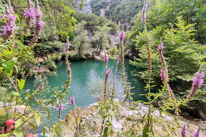 Canyoning and Zipline in Polylimnio Waterfalls - The 30-meter zipline over the lake