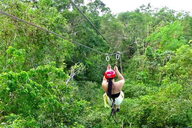 Family ATV Cenote Five Zip Lines Photos Taco Lunch Tequila Taste - Five zip lines and a hanging bridge