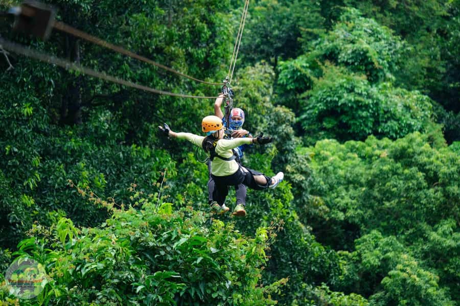 From Koh Samui: Tree Bridge Zipline and Café Experience - Getting fitted with the harness
