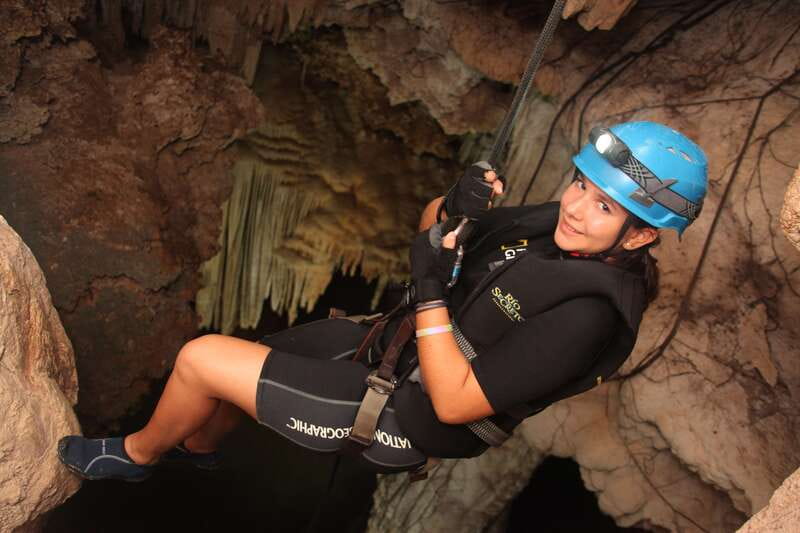 Rio Secreto Nature Reserve: Bicycle, Rappel & Ziplines Tour - Entering Xibalbá beside the underground river