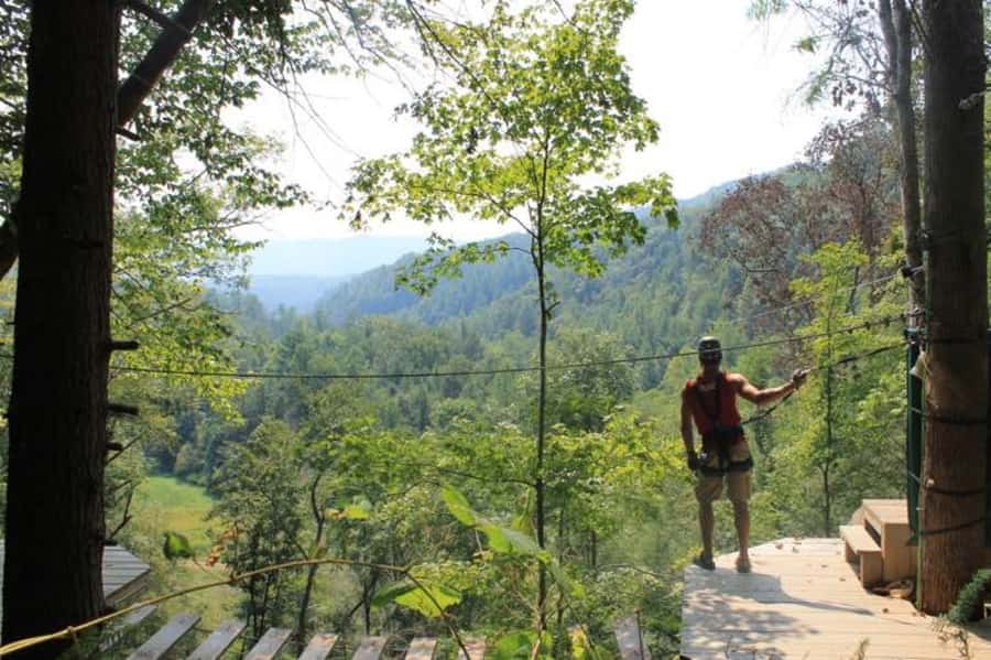 Sevierville: Waterfall Canopy Zip Lining in Smoky Mountains - The first 60 feet help settle your nerves