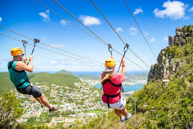 Sky Explorer and Sentry Hill Zip Line Adventure St Maartin - Flying over the ridge on the included zipline