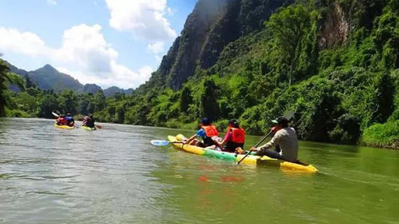 Vang Vieng: Hot Air Balloon,Kayak,Zipline,Blue lagoon1 Tour - Ziplining over forest and river views
