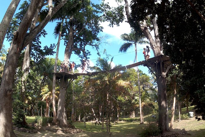 Zip Line over the Dunns River Falls - Getting set up at the park