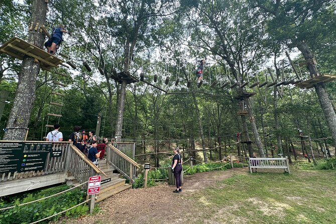 Ziplining and Climbing at The Adventure Park on Cape Cod - Getting fitted with a harness and safety equipment